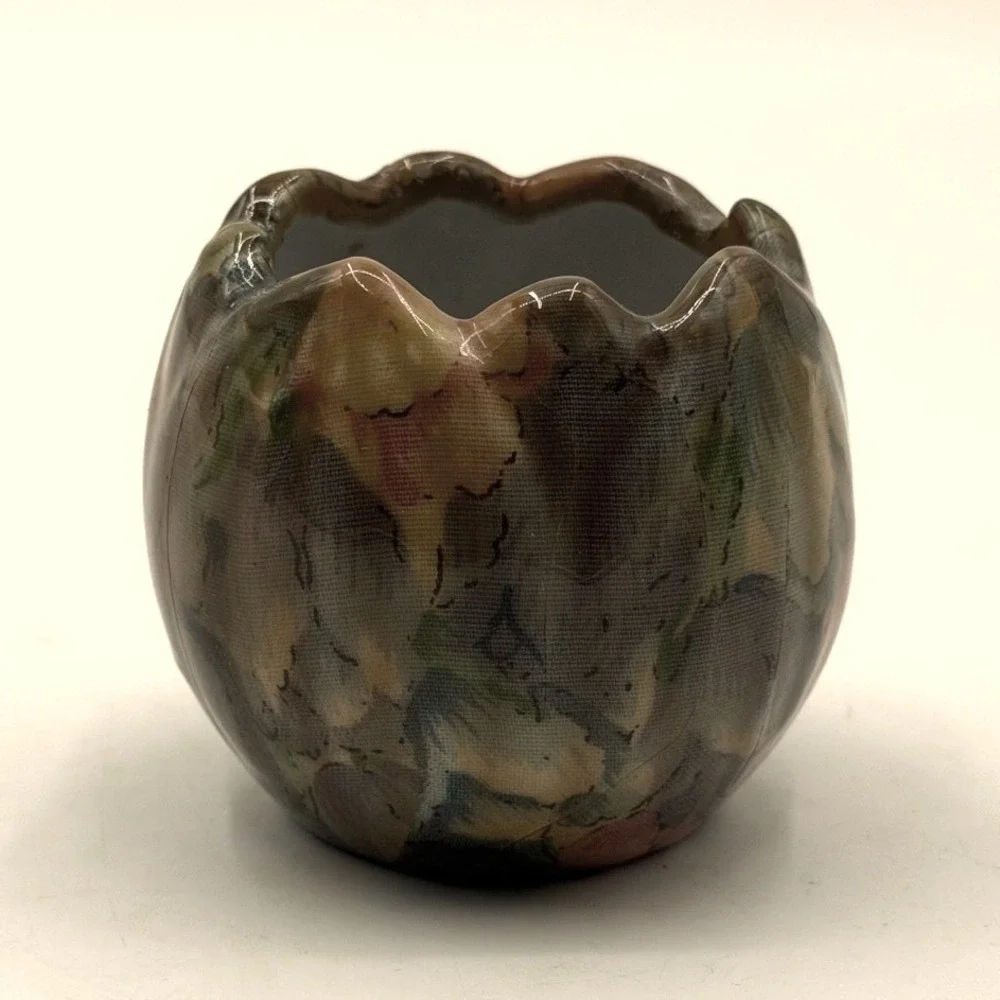 Vintage Art Pottery Ceramic Votive Holder planter Earth Tone Glaze Tulip 2.5in